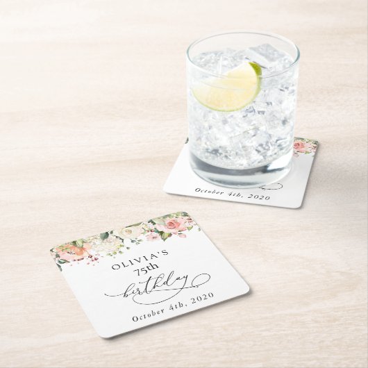 Pink Flowers, White Flowers, Boho, Birthday Rechteckiger Pappuntersetzer (Vor Ort)