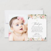 Pink Flowers, White Flowers, Boho, Floral Baptism Dankeskarte (Vorderseite)