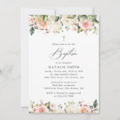 Pink Flowers, White Flowers, Boho, Floral Baptism Einladung (Vorderseite)