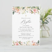 Pink Flowers, White Flowers, Boho, Floral Baptism Einladung (Stehend Vorderseite)