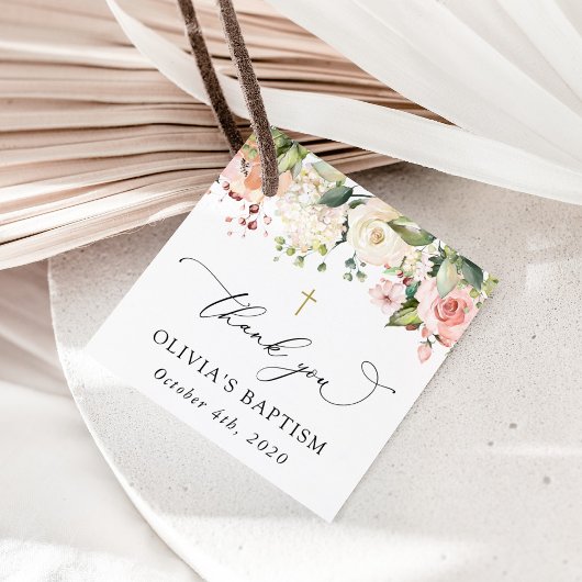 Pink Flowers, White Flowers, Boho, Floral Baptism Geschenkanhänger