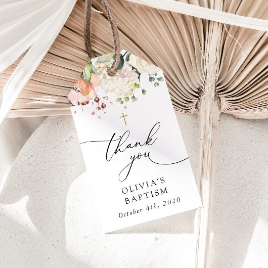 Pink Flowers, White Flowers, Boho, Floral Baptism Geschenkanhänger
