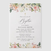 Pink Flowers, White Flowers, Boho, Floral Baptism Pergament Einladungen (Vorderseite)