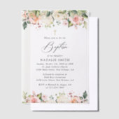 Pink Flowers, White Flowers, Boho, Floral Baptism Pergament Einladungen (Versetzt)