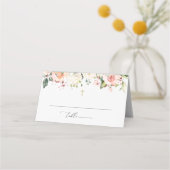 Pink Flowers, White Flowers, Boho, Floral Baptism Platzkarte (Vorderseite)