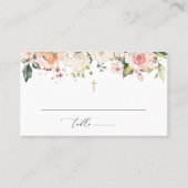 Pink Flowers, White Flowers, Boho, Floral Baptism Platzkarte (Vorderseite)
