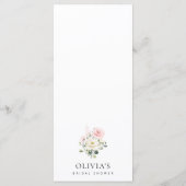 Pink Flowers, White Flowers, Bridal Shower Menu Menükarte (Rückseite)
