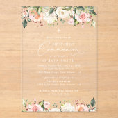 Pink Flowers, White Flowers, First Holy Communion Acryleinladungen (Vorderseite)