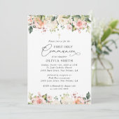 Pink Flowers, White Flowers, First Holy Communion Einladung (Stehend Vorderseite)
