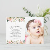 Pink Flowers, White Flowers, First Holy Communion Einladung (Stehend Vorderseite)