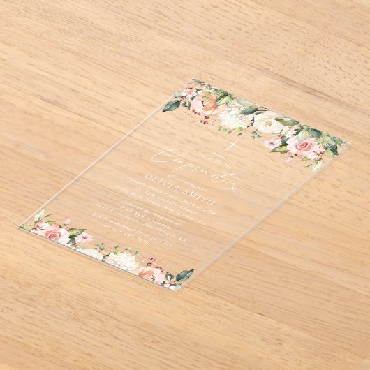 Pink Flowers, White Flowers, Floral Confirmation Acryleinladungen (Ablage )