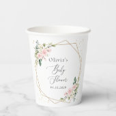 Pink Flowers, White Flowers, Greenery, Baby Shower Pappbecher (Rückseite)