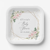 Pink Flowers, White Flowers, Greenery, Baby Shower Pappteller (Vorderseite)