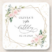 Pink Flowers, White Flowers, Greenery, Birthday Getränkeuntersetzer (Vorderseite)