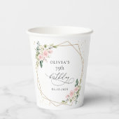 Pink Flowers, White Flowers, Greenery, Birthday Pappbecher (Rückseite)