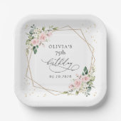 Pink Flowers, White Flowers, Greenery, Birthday Pappteller (Vorderseite)