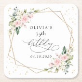 Pink Flowers, White Flowers, Greenery, Birthday Rechteckiger Pappuntersetzer (Vorderseite)