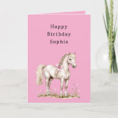 Pink Flowers White Horse Cowgirl Birthday Karte (Vorderseite)