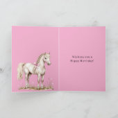 Pink Flowers White Horse Cowgirl Birthday Karte (Innenseite)