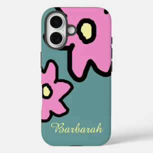 pink flowers with custom name iPhone 16 hülle