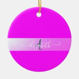 Pink Fluorescent Monogram Keramik Ornament