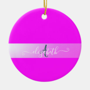 Pink Fluorescent Monogram Keramik Ornament