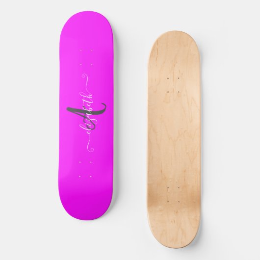 Pink Fluorescent Neon Monogram Skateboard (Vorderseite)