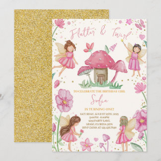 Pink Flutter und Twirl Fairy Birthday Einladung