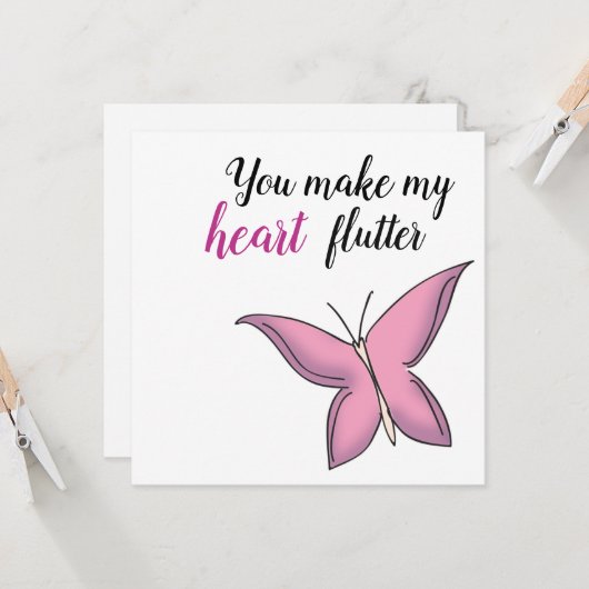 Pink Flutterfly Schmetterling Valentine Karte (Vorderseite/Rückseite Beispiel)