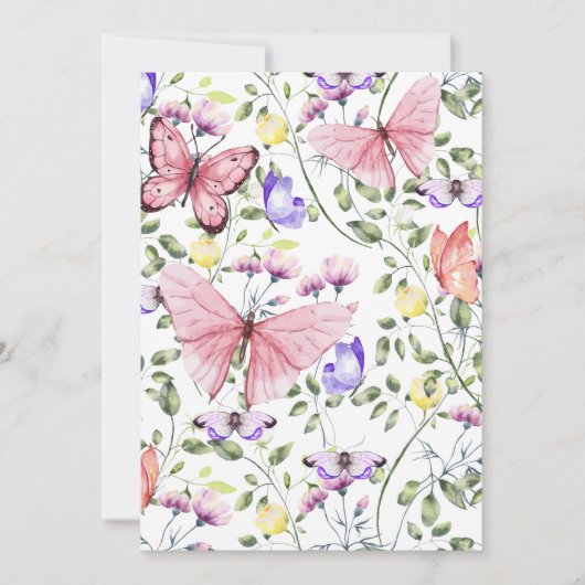 Pink Fluttering Butterfly Greenery  Dankeskarte (Vorderseite)