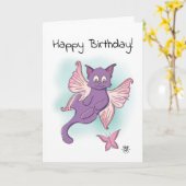 Pink Flying Kitten Happy Birthday Karte (Gelbe Blume)