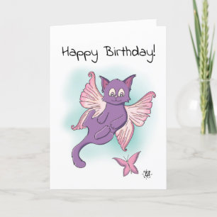 Pink Flying Kitten Happy Birthday Karte