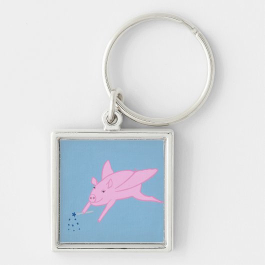 Pink Flying Pig Blaue Sterne Schlüsselanhänger mac (Vorne)