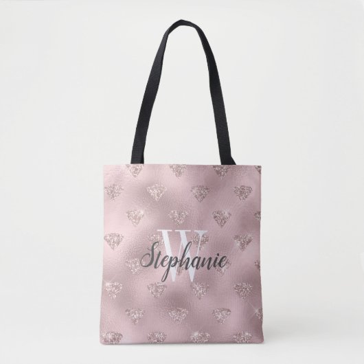 Pink Foil Diamond Glitzer Muster Monogram Tasche (Vorderseite)