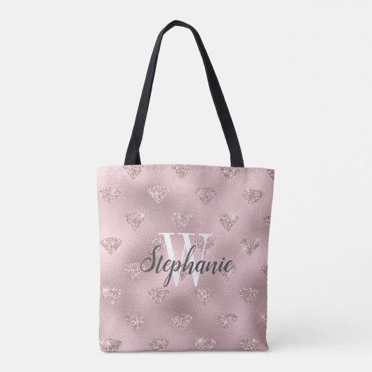 Pink Foil Diamond Glitzer Muster Monogram Tasche (Rückseite)