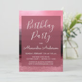 Pink Foil Girly Paint Schlaganfall jedes Alter Geb Einladung (Stehend Vorderseite)