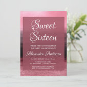 Pink Foil Girly Paint Stroke Sweet 16 Birthday Einladung (Stehend Vorderseite)
