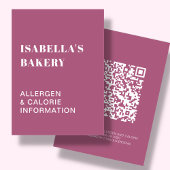 Pink Food Allergy Kalorie Information QR Code Kart