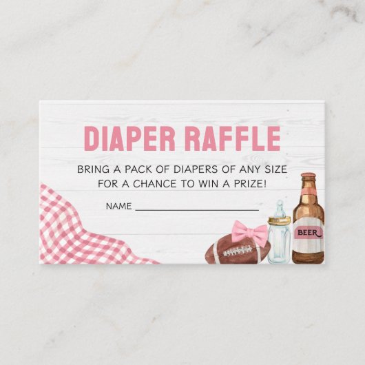Pink Football Baby Shower Diaper Raffle Begleitkarte (Vorderseite)