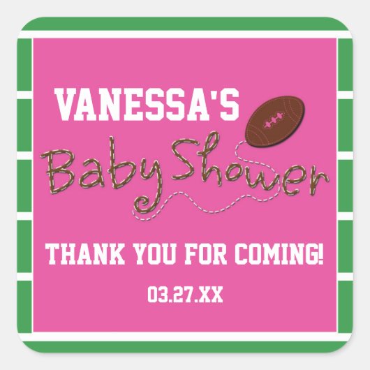 PINK FOOTBALL BABY SHOWER TYPOGRAPHY Aufkleber (Vorderseite)
