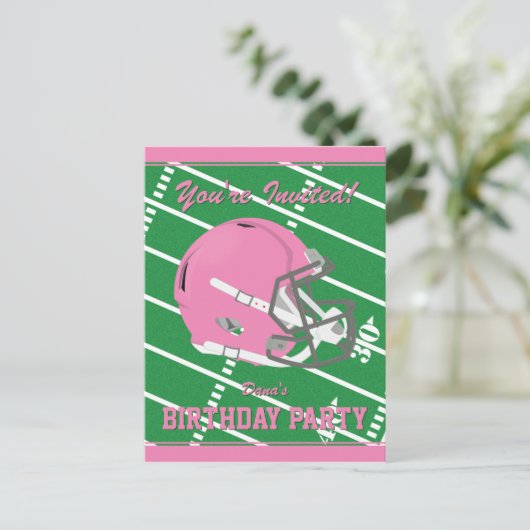 Pink Football Party Einladung Postcard - Bearbeitb (Stehend Vorderseite)