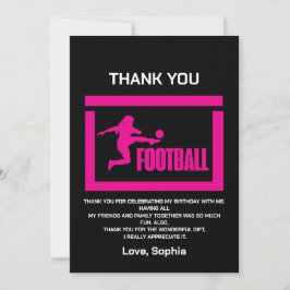 Pink Football Player Girl, Birthday Girl Team Dankeskarte
