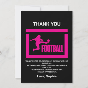 Pink Football Player Girl, Birthday Girl Team Dankeskarte