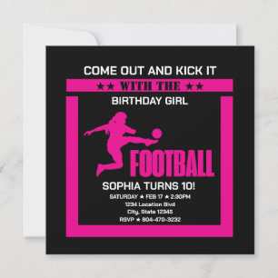 Pink Football Player Girl, Birthday Girl Team Einladung