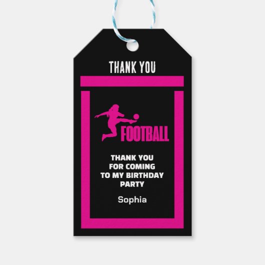 Pink Football Player Girl, Birthday Girl Team Geschenkanhänger (Vorderseite)