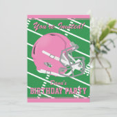 Pink Football Themed Party Einladung - Editable (Stehend Vorderseite)