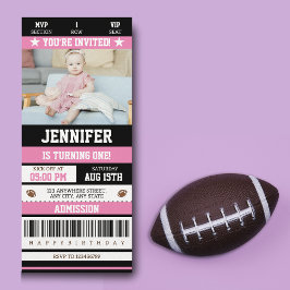Pink Football Ticket Girl Geburtstagsparty Foto Einladung