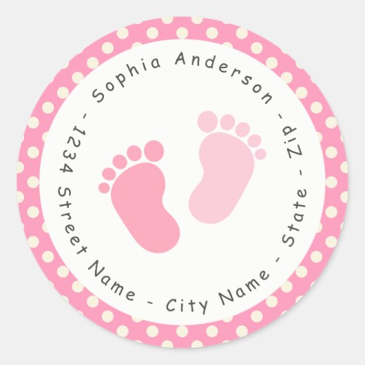 Pink Footprint Baby Dusche Rücksendeadresse Etiket Runder Aufkleber (Vorderseite)