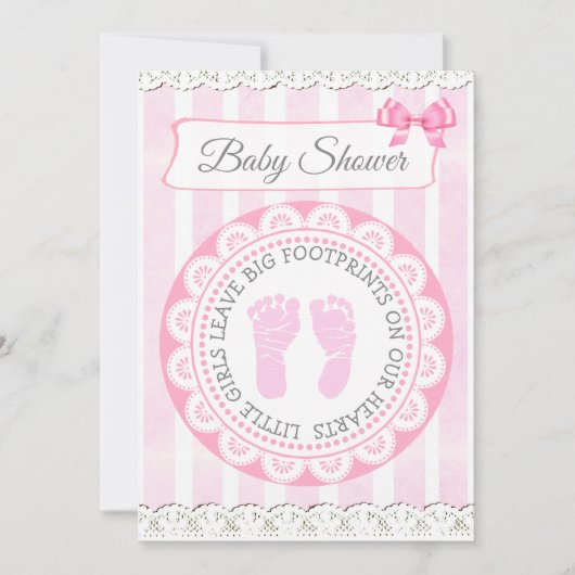 Pink Footprints Girl's Baby Shower Einladung (Vorderseite)