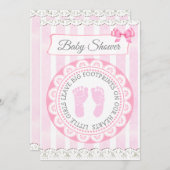Pink Footprints Girl's Baby Shower Einladung (Vorne/Hinten)